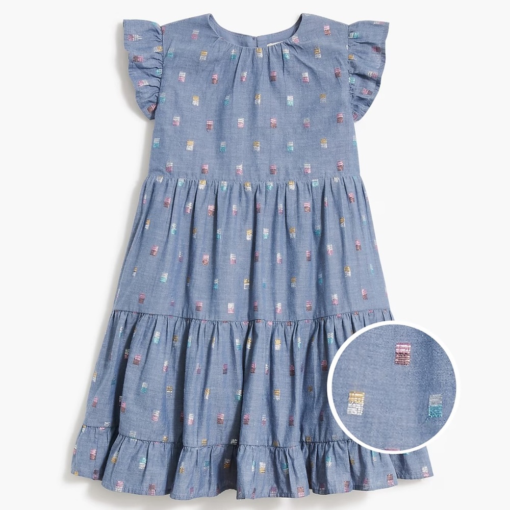 Crewcuts Chambray Dress with Multicolor Metallic Accents